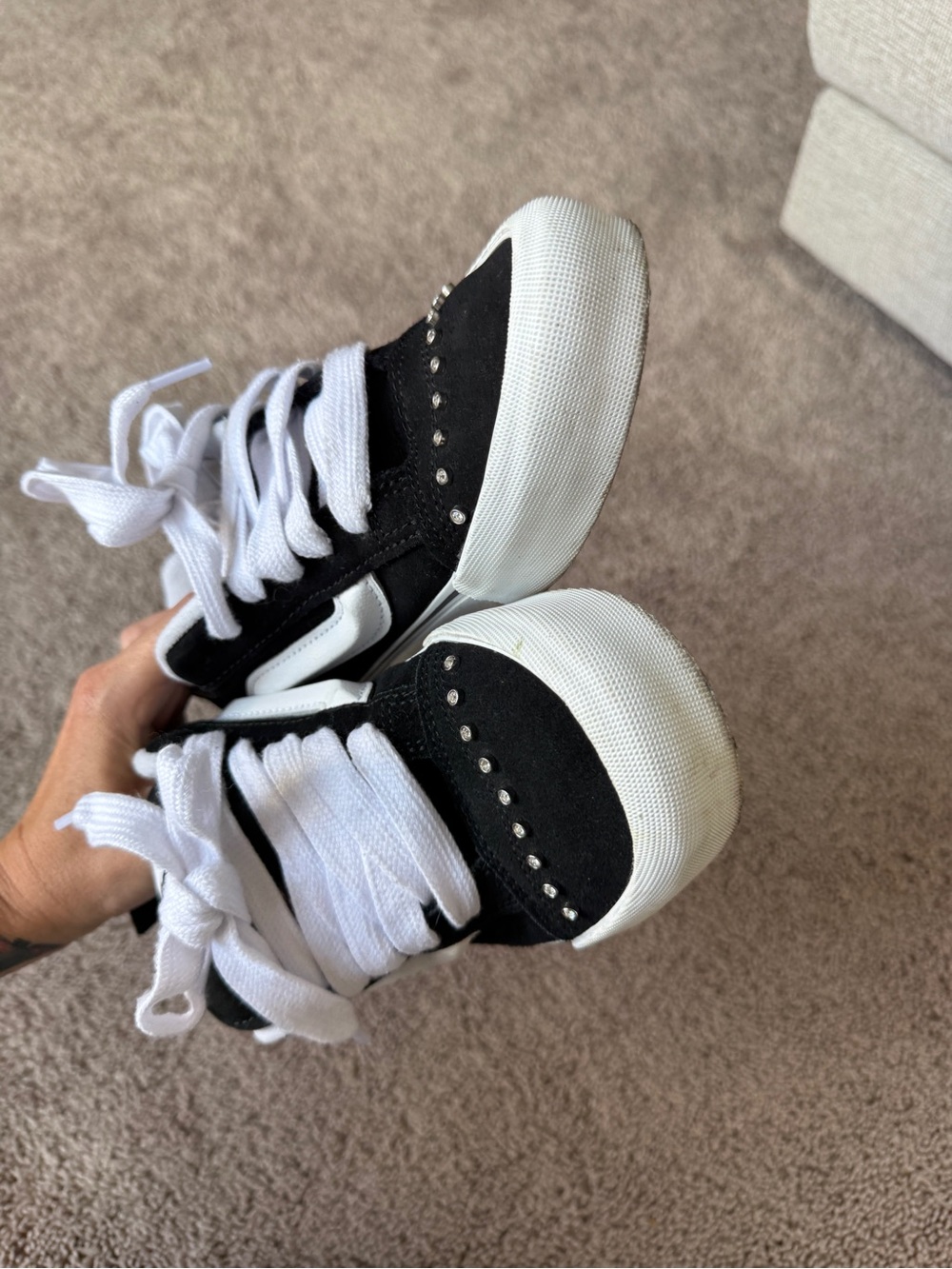 Vans Knu Skool Rhinestone chunky Black White Low-Top Sneakers with Stud Accents - Picture 11 of 13